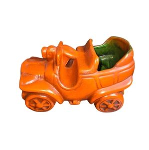 VTG Ceramic Antiqued Orange Old Fashioned Jalopy Roadster Car Planter 9"X5"X5"‎